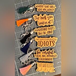 Set of 6 Handmade Wood Carved Keychains adult humor